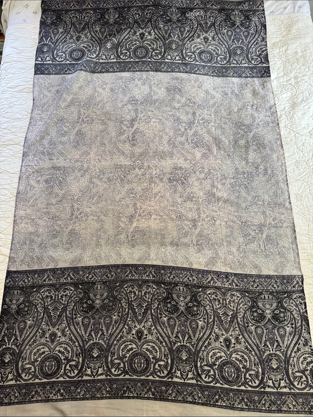 Very large scarf / dupatta / shawl Paisley Gray / purple